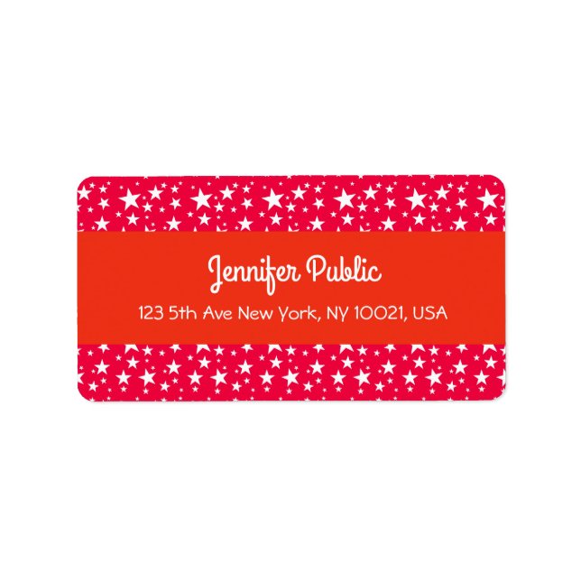 Christmas Red White Stars Handwriting Script Label (Front)