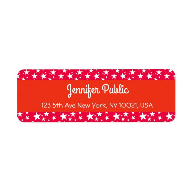 Christmas Red White Stars Handwritten Script Return Address Label (Front)