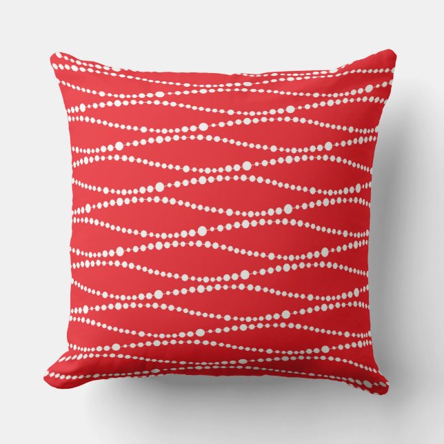 CHRISTMAS RED & WHITE STRING OF PEARLS CUSHION (Front)