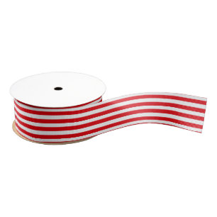 Christmas Red & White Stripes Geometric Pattern Grosgrain Ribbon