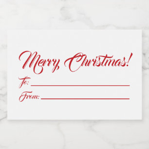Christmas red white to from blank script elegant food label