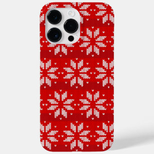 Christmas Red White Winter Holiday Knit Snowflakes Case-Mate iPhone 14 Pro Max Case