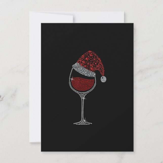 Christmas Red Wine Glass Funny Santa Hat Xmas Paja Invitation (Front)