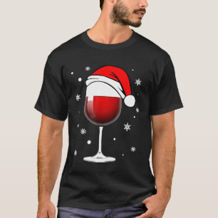 Christmas Red Wine Glass Santa Hat for Wine Lovers T-Shirt