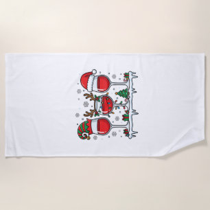 Christmas Red Wine Glasses Holiday Vector Beach Towel