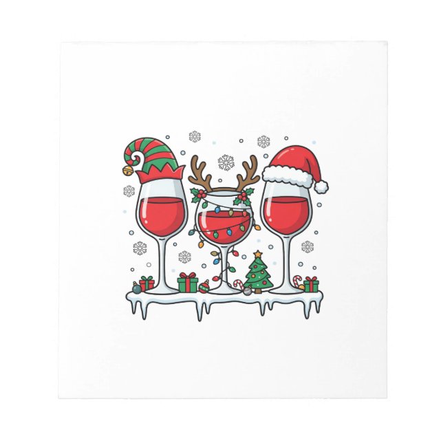 Christmas Red Wine Glasses Holiday Vector Notepad (Front)