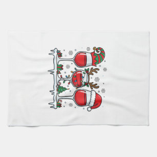 Christmas Red Wine Glasses Holiday Vector Tea Towel