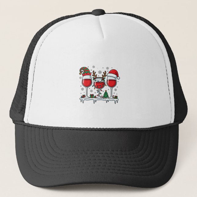Christmas Red Wine Glasses Holiday Vector Trucker Hat (Front)