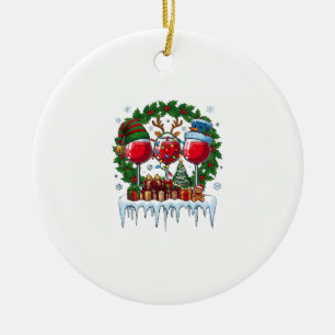 Christmas Red Wine Glasses Holly Wreath Snowman Ha Ceramic Ornament