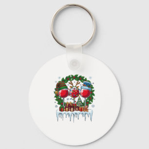 Christmas Red Wine Glasses Holly Wreath Snowman Ha Key Ring