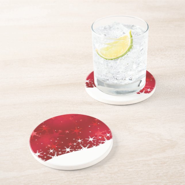 Christmas Red Winter Snowflakes Coaster (Side)