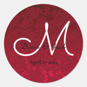 Christmas Red Winter Wedding Floral Monogram Classic Round Sticker