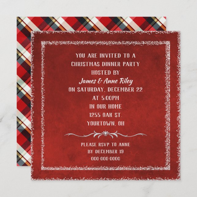 Christmas red with glitter border invite (Front/Back)