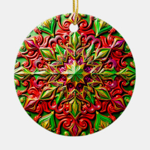 CHRISTMAS Red Yellow Green 3D Star ~ Ceramic Ornament