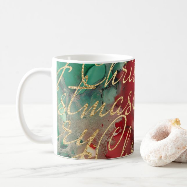 Christmas Reds Greens Golds 11 oz. Coffee Mug (With Donut)