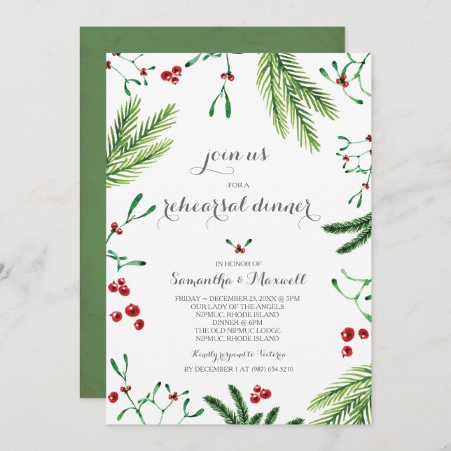 Christmas Rehearsal Dinner Invitation (Front/Back)