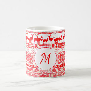 Christmas Rein Deer Lapland Pattern Monogram Mug