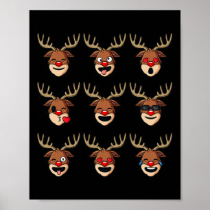 Christmas Reindeeer Faces Fun Boys Girls Kids Xmas Poster