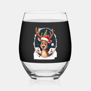 christmas Reindeer (2) Stemless Wine Glass