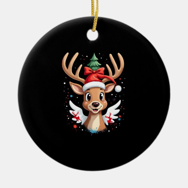 christmas Reindeer (4) Ceramic Ornament (Front)