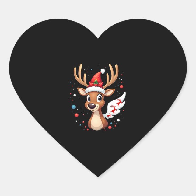 christmas Reindeer (5) Heart Sticker (Front)