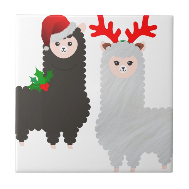 christmas reindeer alpacas ceramic tile (Front)