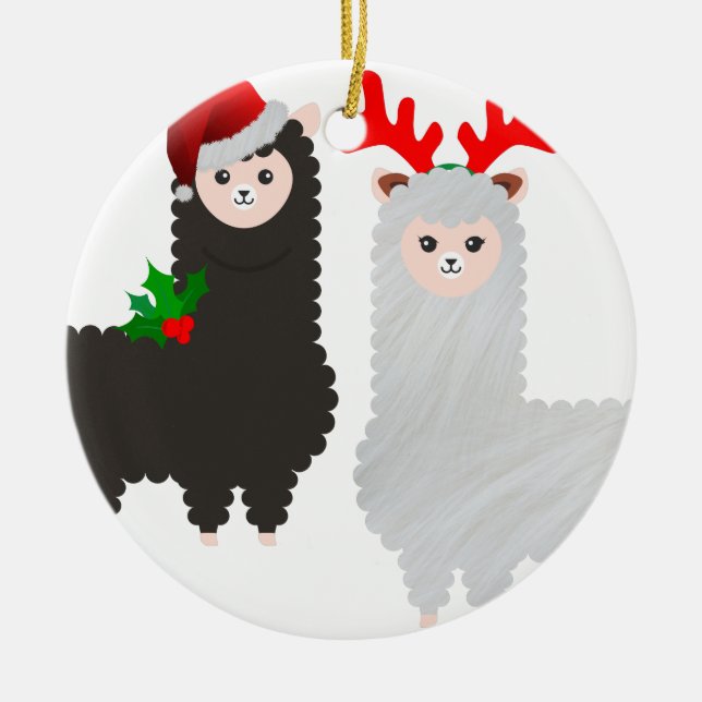 christmas reindeer alpacas ceramic tree decoration (Front)