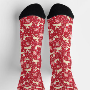 Christmas reindeer and birds musical themed red socks