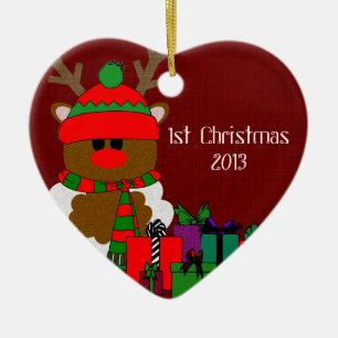 Christmas Reindeer and Presents Ceramic Ornament