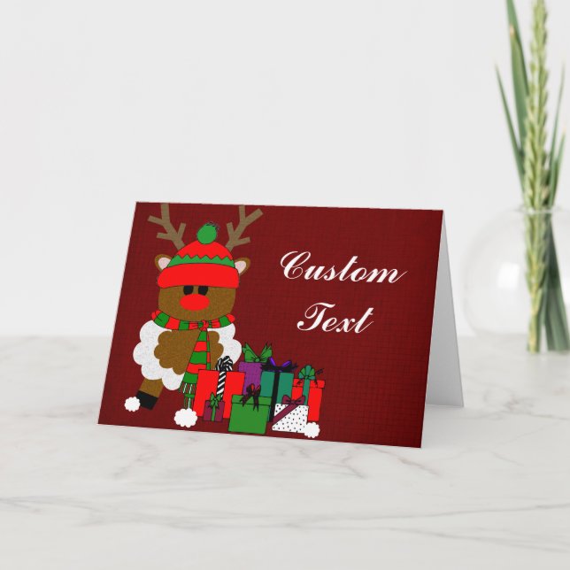Christmas Reindeer and Presents Holiday Card (Front)