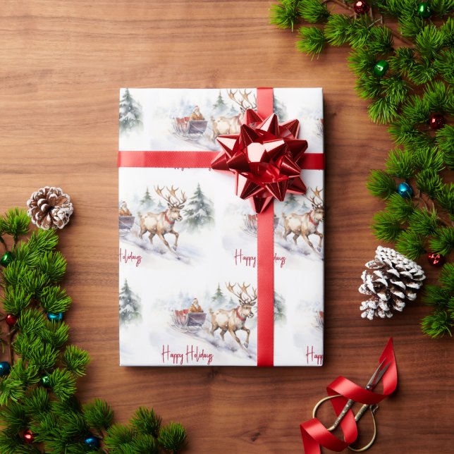 Christmas Reindeer And Santa Claus Wrapping Paper (Holiday Gift)