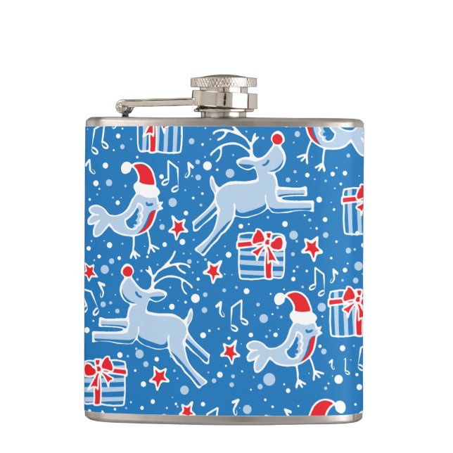 Christmas reindeer and singing bird hip flask (Front)