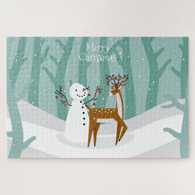 Christmas Reindeer and Snowman Jigsaw Puzzle (Horizontal)