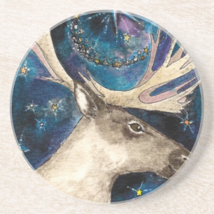 Christmas Reindeer at Night with a Shining Star Coaster