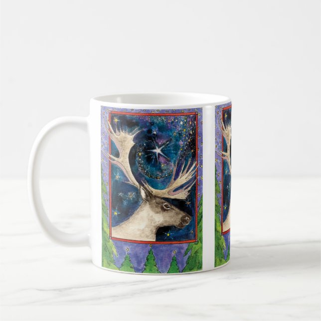 Christmas Reindeer at Night with a Shining Star Coffee Mug (Left)