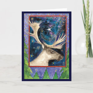 Christmas Reindeer at Night with a Shining Star Holiday Card