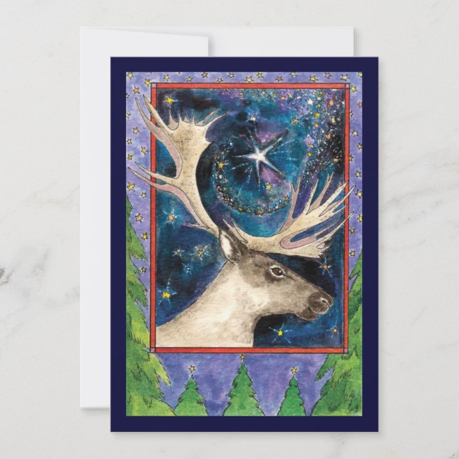Christmas Reindeer at Night with a Star Invitation (Front)