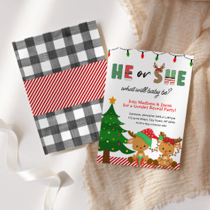 Christmas Reindeer Baby Gender Reveal Party Invitation