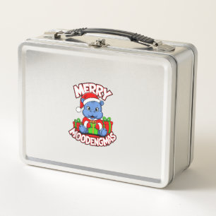 Christmas Reindeer Baby Hippo Moo Deng Xmas Cute Z Metal Lunch Box