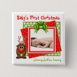 Christmas Reindeer Baby's First Christmas Button