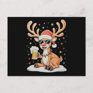 Christmas Reindeer Beer Xmas Lights Santa Holiday Postcard