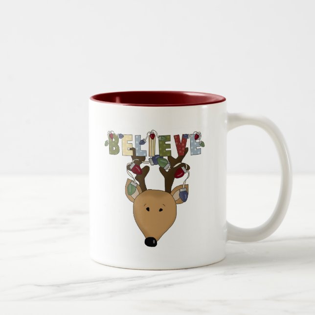 Christmas Reindeer Believe Two-Tone Coffee Mug (Right)