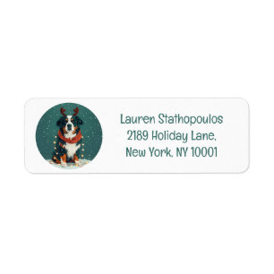 Christmas Reindeer Bernese Mountain Dog Return Address Label
