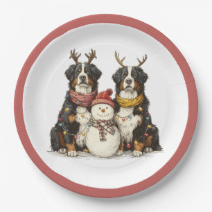 Christmas Reindeer Bernese Mountain Dogs Paper Plate