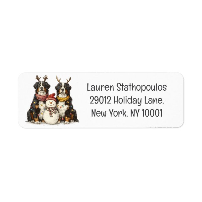 Christmas Reindeer Bernese Mountain Dogs Return Address Label (Front)