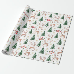 Christmas Reindeer, Berries, Snowflakes, Trees  Wrapping Paper