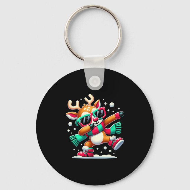 Christmas Reindeer Boys Dabbing Reindeer Santa Xma Key Ring (Front)