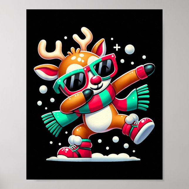 Christmas Reindeer Boys Dabbing Reindeer Santa Xma Poster (Front)