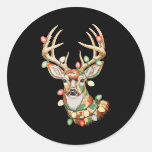 Christmas Reindeer Camo Deer Holiday Hunting Xmas Classic Round Sticker