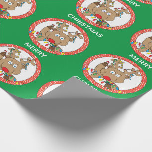 Christmas Reindeer Candy Canes Wrapping Paper